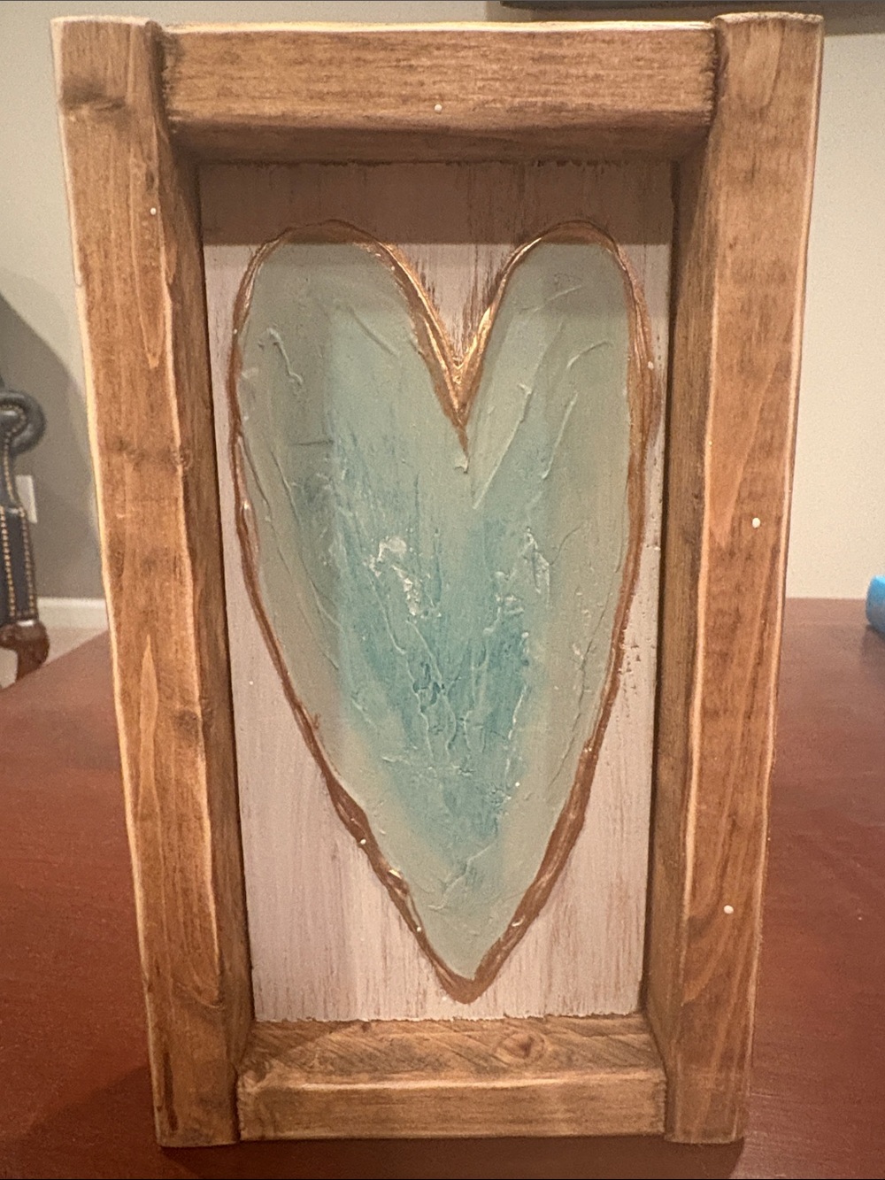 Handcrafted Wood Framed Blue Heart Wall Art - Brand:
